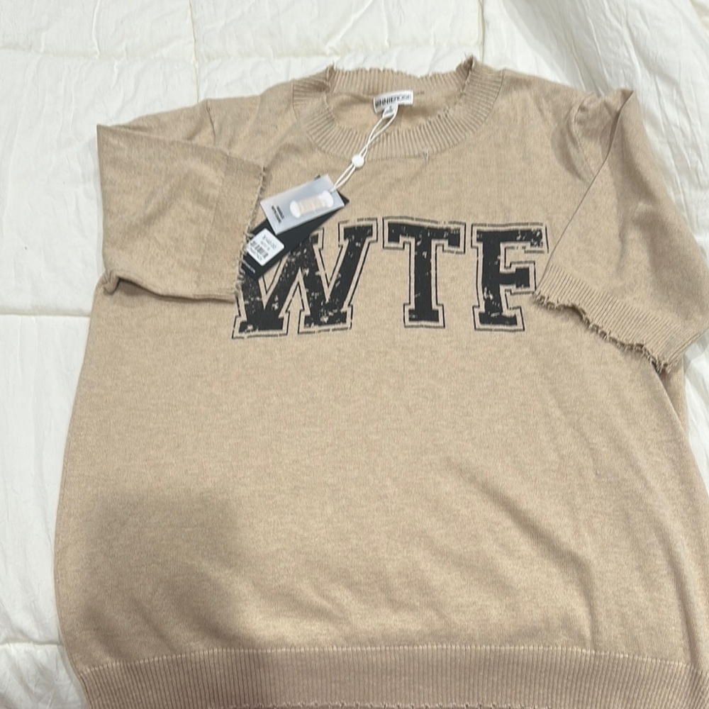 Minnie Rose Tan Graphic Short Sleeve Sweater